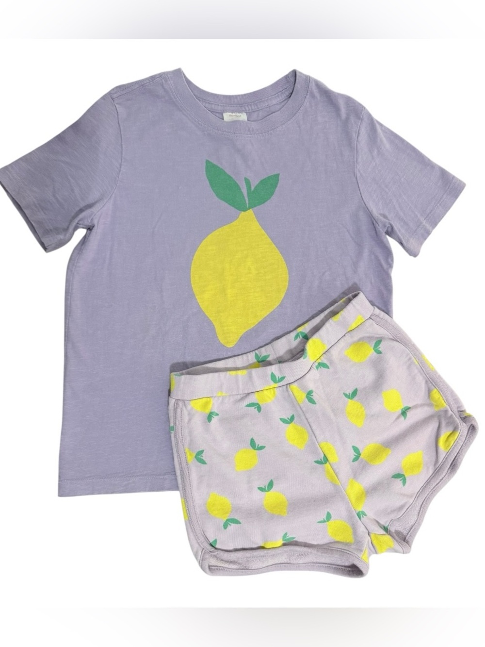 Hanna Andersson Lemon Print Shorts & Graphic Tee Outfit Set Girls 8 130 Cotton
